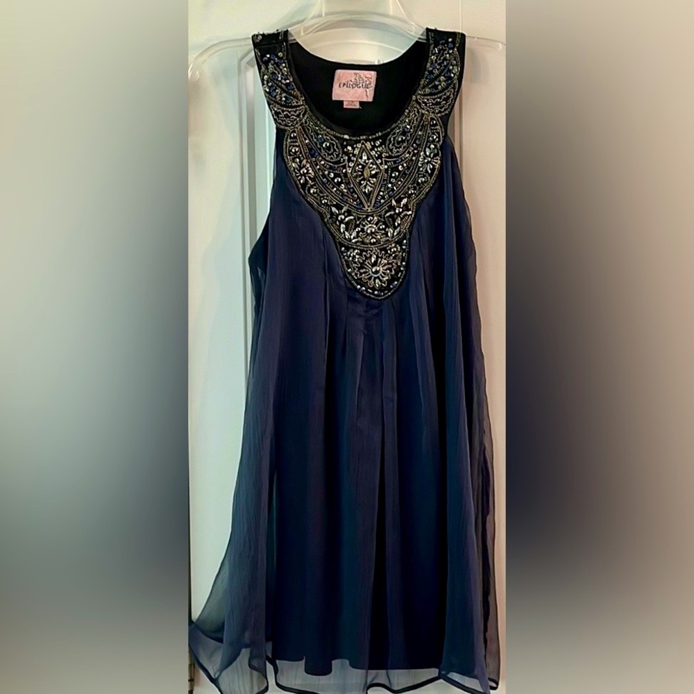 Gorgeous tunic top or short dress in royal blue beading front/back, soft/flowy